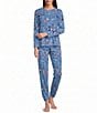 Sleep Sense Blue Woods Print Drawstring Tie Coordinating Knit Sleep Joggers - Image 3