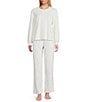 Sleep Sense Cable Knit Print Velour Drawstring Tie Coordinating Sleep Pants, Color:Cream Cable - Image 3