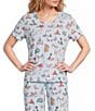 Sleep Sense Camping Dogs Print Short Sleeve Scoop Neck Knit Coordinating Sleep Top - Image 1