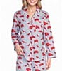 Sleep Sense Cardinal Print Flannel Long Sleeve Notch Collar Coordinating Button-Front Holiday Sleep Top - Image 1