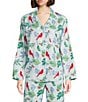 Sleep Sense Cardinal Print Flannel Long Sleeve Notch Collar Coordinating Button-Front Holiday Sleep Top, Color:Cardinals - Image 1