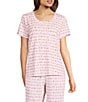 Sleep Sense Coffee Script Print Short Sleeve Scoop Neck Knit Coordinating Sleep Top - Image 1