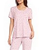 Sleep Sense Coffee Script Print Short Sleeve Scoop Neck Knit Coordinating Sleep Top - Image 1