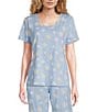 Color:Dandelions - Image 1 - Dandelion Print Short Sleeve Scoop Neck Knit Coordinating Sleep Top