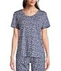 Color:Blue/Pink Dots - Image 1 - Dotted Print Short Sleeve Scoop Neck Coordinating Knit Sleep Top