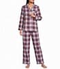 Sleep Sense Flannel Long Sleeve Notch Collar Coordinating Button Front Holiday Sleep Top - Image 3