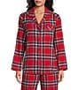 Sleep Sense Flannel Plaid Long Sleeve Notch Collar Coordinating Button Front Holiday Sleep Top, Color:Red Plaid - Image 1