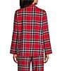 Sleep Sense Flannel Plaid Long Sleeve Notch Collar Coordinating Button Front Holiday Sleep Top, Color:Red Plaid - Image 2