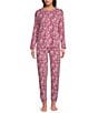 Sleep Sense Floral Leopard Knit Drawstring Tie Coordinating Sleep Joggers - Image 3