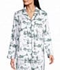 Sleep Sense Green Toile Print Flannel Long Sleeve Notch Collar Coordinating Button-Front Holiday Sleep Top - Image 1
