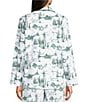Sleep Sense Green Toile Print Flannel Long Sleeve Notch Collar Coordinating Button-Front Holiday Sleep Top - Image 2
