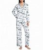 Sleep Sense Green Toile Print Flannel Long Sleeve Notch Collar Coordinating Button-Front Holiday Sleep Top - Image 3