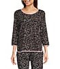Sleep Sense Heart Print Scoop Neck 3/4 Sleeve Knit Coordinating Sleep Top, Color:Heart Print - Image 1