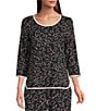 Sleep Sense Heart Print Scoop Neck 3/4 Sleeve Knit Coordinating Sleep Top, Color:Heart Print - Image 1