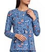 Sleep Sense Jersey Knit Blue Woods Print Long Sleeve Crew Neck Coordinating Sleep Top - Image 1