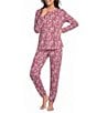 Sleep Sense Jersey Knit Floral Leopard Long Sleeve Crew Neck Coordinating Sleep Top - Image 3