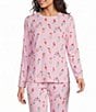 Sleep Sense Jersey Knit Owl Long Sleeve Scoop Neck Coordinating Sleep Top - Image 1