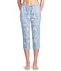 Sleep Sense Knit Patchwork Floral Print Drawstring Tie Coordinating Sleep Capri - Image 1