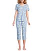 Sleep Sense Knit Patchwork Floral Print Drawstring Tie Coordinating Sleep Capri - Image 3