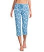 Sleep Sense Knit Seashell Print Drawstring Tie Coordinating Sleep Capri, Color:Blue Seashell - Image 1