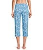 Sleep Sense Knit Seashell Print Drawstring Tie Coordinating Sleep Capri, Color:Blue Seashell - Image 2