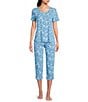 Sleep Sense Knit Seashell Print Drawstring Tie Coordinating Sleep Capri, Color:Blue Seashell - Image 3