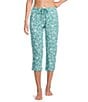 Sleep Sense Knit Sketch Floral Print Drawstring Tie Coordinating Sleep Capri, Color:Sketch Floral - Image 1