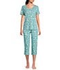 Sleep Sense Knit Sketch Floral Print Drawstring Tie Coordinating Sleep Capri, Color:Sketch Floral - Image 3