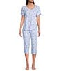 Sleep Sense Knit Songbird Print Drawstring Tie Coordinating Sleep Capri, Color:Blue Songbird - Image 3