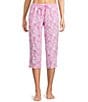 Sleep Sense Knit Summer Shell Print Drawstring Tie Coordinating Sleep Capri Pants - Image 1