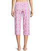Sleep Sense Knit Summer Shell Print Drawstring Tie Coordinating Sleep Capri Pants - Image 2