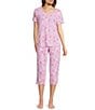 Sleep Sense Knit Summer Shell Print Drawstring Tie Coordinating Sleep Capri Pants - Image 3