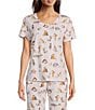 Color:Lounging Cats - Image 1 - Lounging Cats Print Short Sleeve Scoop Neck Coordinating Knit Sleep Top