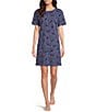 Sleep Sense Moonlit Cats Print Short Sleeve Crew Neck Knit Nightshirt - Image 1