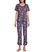 Sleep Sense Navy Garden Print Coordinating Knit Sleep Crop Pants - Image 3