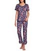 Sleep Sense Navy Garden Print Short Sleeve Scoop Neck Knit Coordinating Sleep Top - Image 3