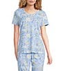 Sleep Sense Patchwork Floral Print Short Sleeve Crew Neck Coordinating Sleep Top - Image 1