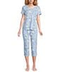 Sleep Sense Patchwork Floral Print Short Sleeve Crew Neck Coordinating Sleep Top - Image 3