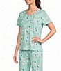 Sleep Sense Patchwork Print Short Sleeve Scoop Neck Knit Coordinating Sleep Top - Image 1