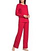 Sleep Sense Petite Size Polka Dot Print Long Sleeve Crew Neckline Knit Pajama Set - Image 1