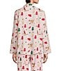 Sleep Sense Pink Cat Print Flannel Long Sleeve Notch Collar Coordinating Button-Front Holiday Sleep Top, Color:Pink Cats - Image 2