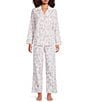 Sleep Sense Pink Cat Print Woven Twill Long Sleeve Notch Collar Button-Front Coordinating Sleep Top - Image 3
