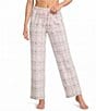 Sleep Sense Pink Plaid Print Velour Drawstring Tie Coordinating Sleep Pants - Image 1