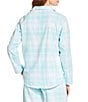 Sleep Sense Plaid Print Flannel Long Sleeve Notch Collar Coordinating Button Front Sleep Top, Color:Aqua Plaid - Image 2