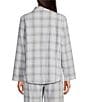 Sleep Sense Plaid Print Portuguese Flannel Yarn Dye Long Sleeve Notch Collar Button-Front Coordinating Sleep Top, Color:Gray/Pink Plaid - Image 2