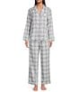 Sleep Sense Plaid Print Portuguese Flannel Yarn Dye Long Sleeve Notch Collar Button-Front Coordinating Sleep Top, Color:Gray/Pink Plaid - Image 3