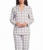 Sleep Sense Plaid Print Portuguese Flannel Yarn Dye Long Sleeve Notch Collar Button-Front Coordinating Sleep Top - Image 1