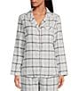 Color:Neutral Plaid - Image 1 - Plaid Print Yarn Dyed Long Sleeve Notch Collar Coordinating Portuguese Flannel Sleep Shirt