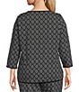 Sleep Sense Plus Size Black Geo Print Scoop Neck 3/4 Sleeve Knit Coordinating Sleep Top, Color:Black Geo - Image 2