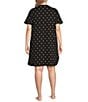 Color:Black Daisy - Image 2 - Plus Size Daisy Print Short Sleeve Chest Pocket Crew Neck Curved Hem Knit Nightgown